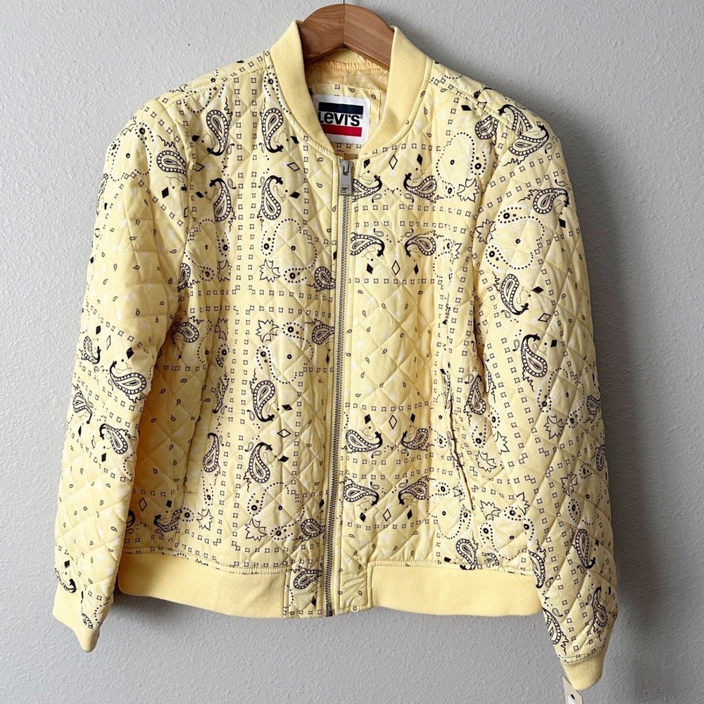 Levi's Yellow Bandana Paisley Diamond Quilted Bomber Jacket Women's Size XXLarge